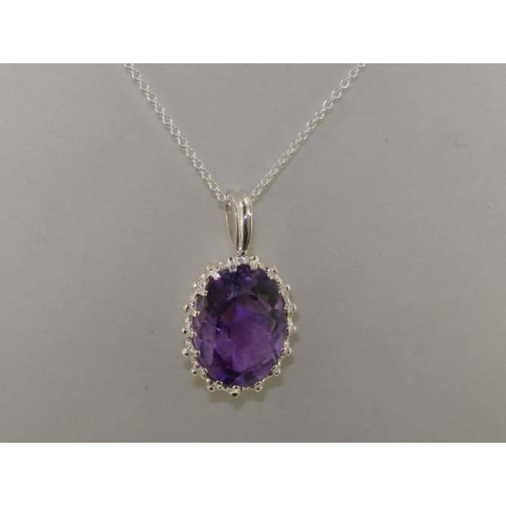 The Great British Jeweler Luxury Ladies Solid White 9K Gold Ornate 16x12mm Natural Amethyst Pendant Necklace - 16" 18" or 20" Chain