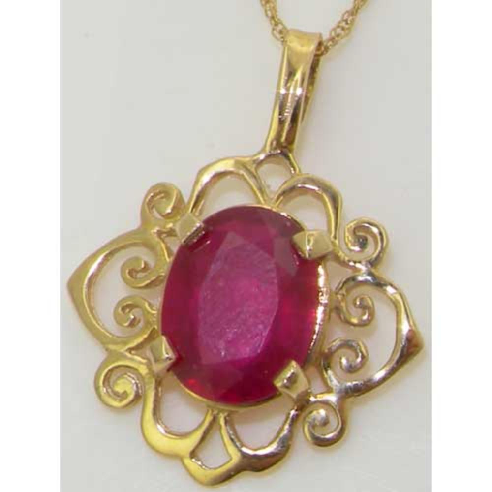 The Great British Jeweler Luxury Womens Solid Yellow 9K Gold Ornate 9x7mm Natural Ruby Pendant Necklace