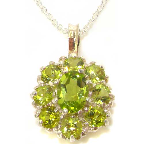 The Great British Jeweler Luxury Ladies Solid White 9K Gold Natural Peridot Large Cluster Pendant Necklace - 16" 18" or 20" Chain