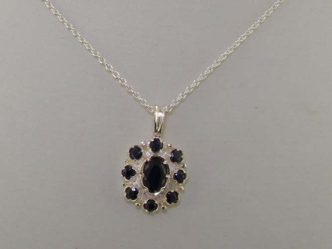 The Great British Jeweler Unusual Luxury Ladies Solid 925 Sterling Silver Natural Sapphire Pendant Necklace - 16" 18" or 20" Chain