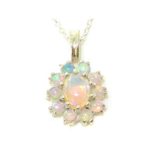 The Great British Jeweler Luxury Ladies Solid 925 Sterling Silver Ornate Vibrant Natural Opal Marquise Pendant Necklace - 16" 18" or 20" Chain