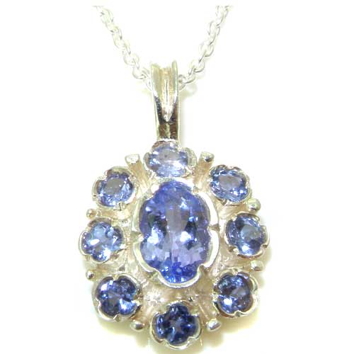 The Great British Jeweler Unusual Luxury Ladies Solid 925 Sterling Silver Natural Tanzanite Pendant Necklace - 16" 18" or 20" Chain