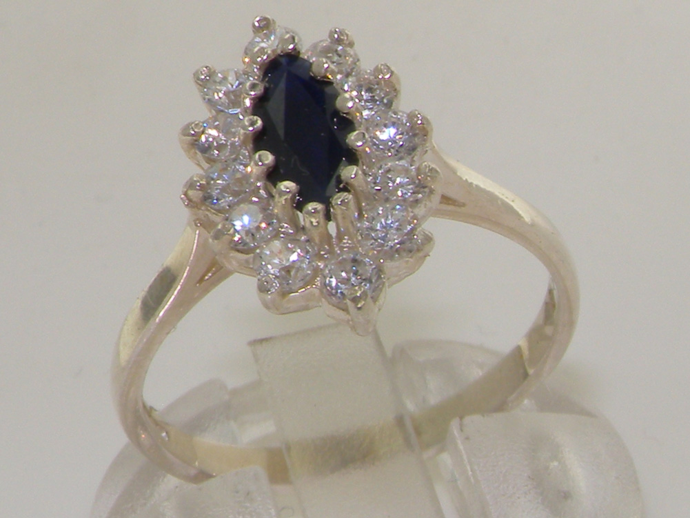 The Great British Jeweler Solid 925 Sterling Silver Natural Sapphire & Diamond Classical Cluster Ring - Sizes 4 to 12 Available