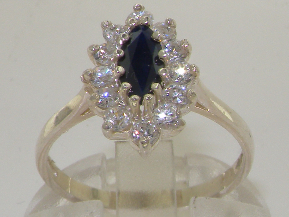 The Great British Jeweler Solid 925 Sterling Silver Natural Sapphire & Diamond Classical Cluster Ring - Sizes 4 to 12 Available