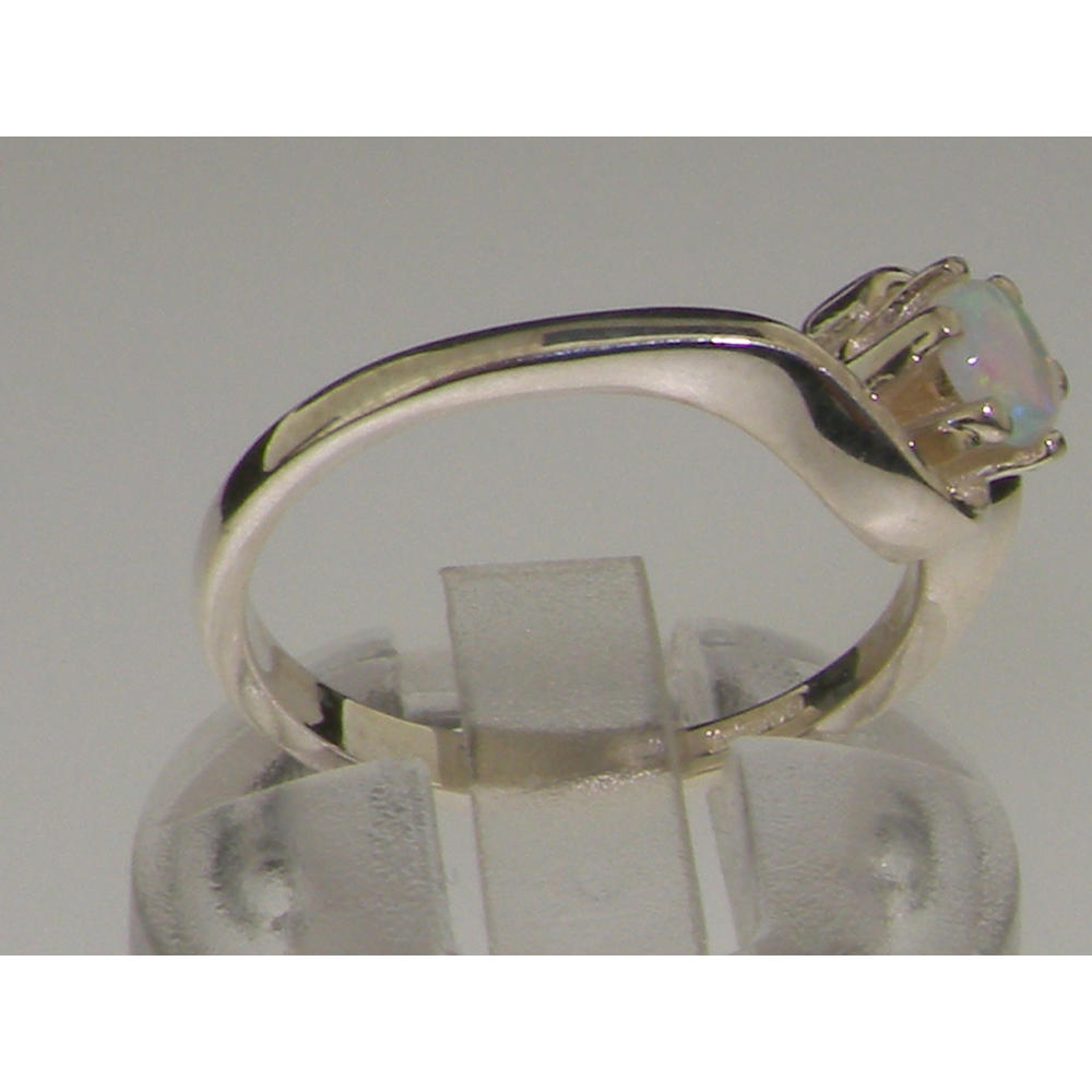 The Great British Jeweler Solid 9ct White Gold Natural Opal Contemporary Style Solitaire Swirl Ring - Sizes 4 to 12 Available