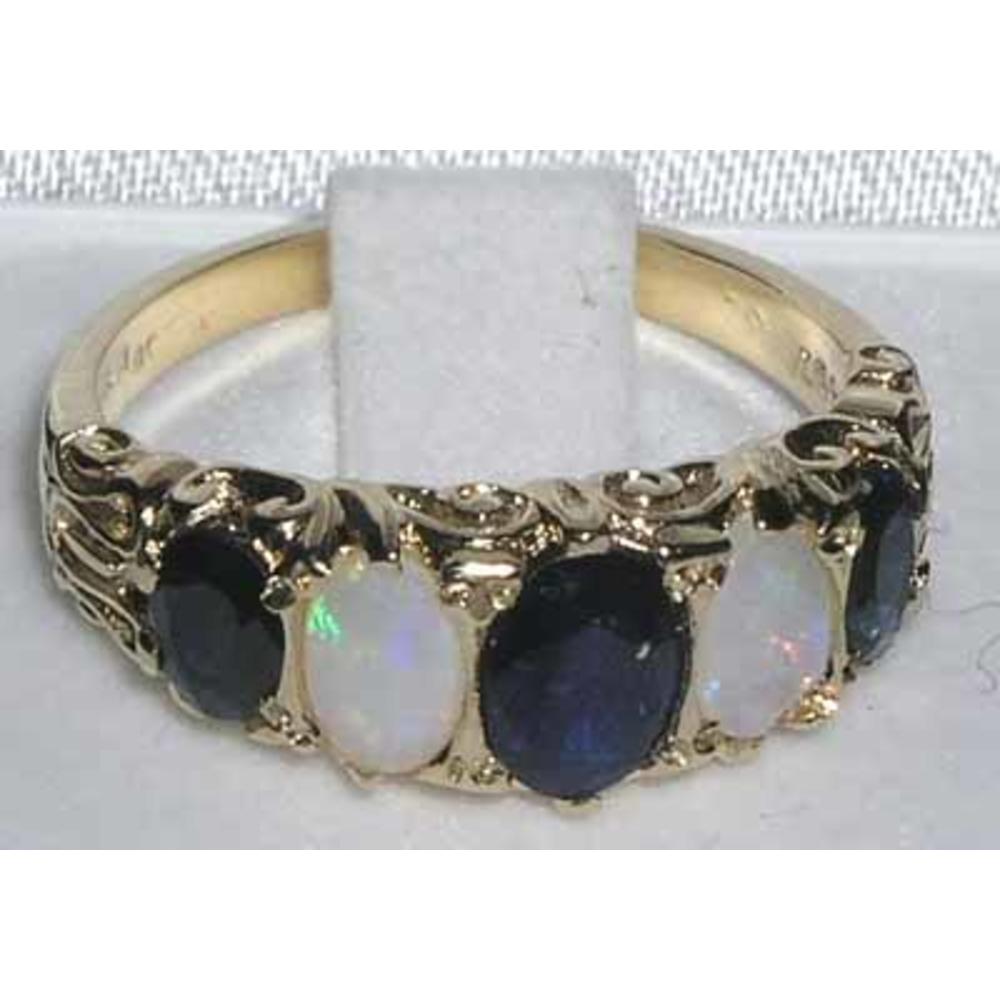 The Great British Jeweler Solid 9K Yellow Gold Natural Sapphire & Opal Vintage style Band Ring - Sizes 4 to 12 Available
