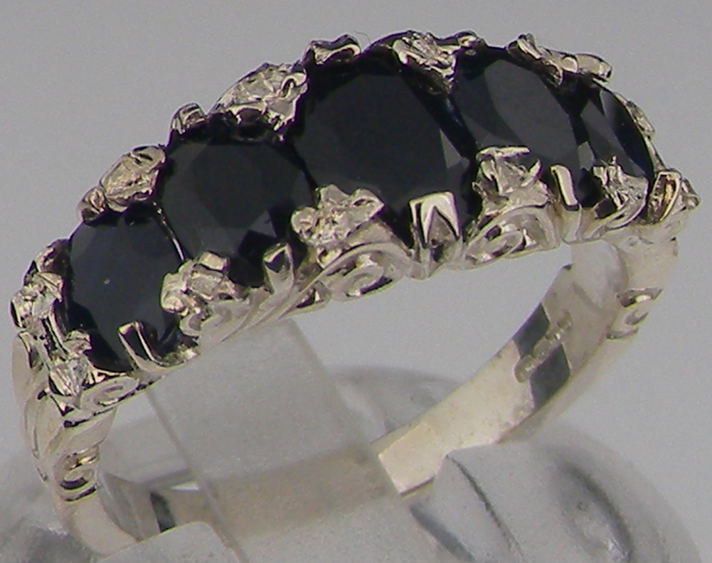 The Great British Jeweler Solid 925 Sterling Silver Natural Sapphire Vintage style Band Ring - Sizes 4 to 12 Available