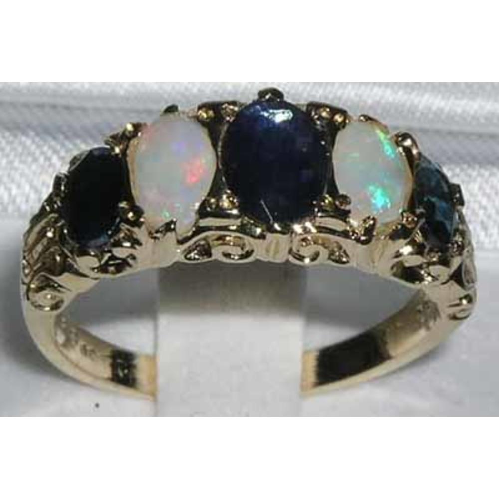 The Great British Jeweler Solid 14K Yellow Gold Natural Sapphire & Opal Vintage style Band Ring - Sizes 4 to 12 Available