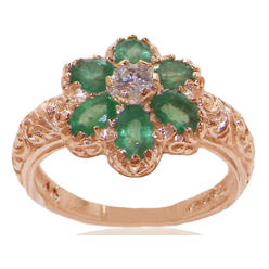 The Great British Jeweler Solid 9K Rose Gold Natural Emerald & Diamond Art Nouveau style Ring - Sizes 4 to 12 Available