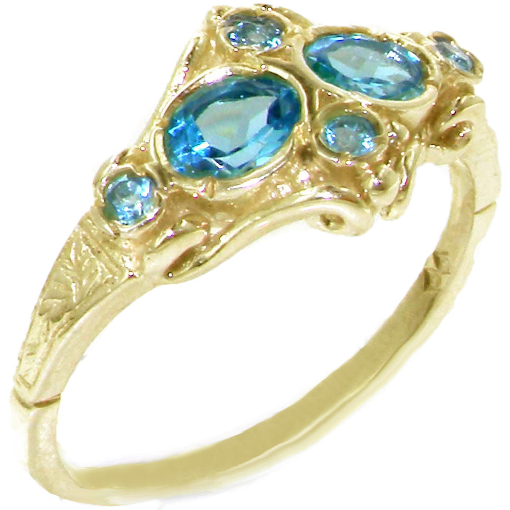 The Great British Jeweler Solid English 9K Yellow Gold Natural Blue Topaz Authentic Vintage style Ring - Sizes 4 to 12 Available