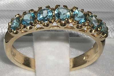 The Great British Jeweler Solid 9K Yellow Gold Natural Blue Topaz Vintage Style Ring - Sizes 4 to 12 Available