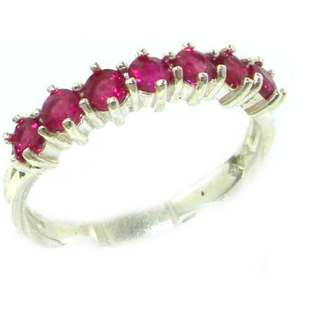 The Great British Jeweler Solid White 18K Gold Ring Natural Ruby Eternity Anniversary Band Style - Sizes 4 to 12 Available