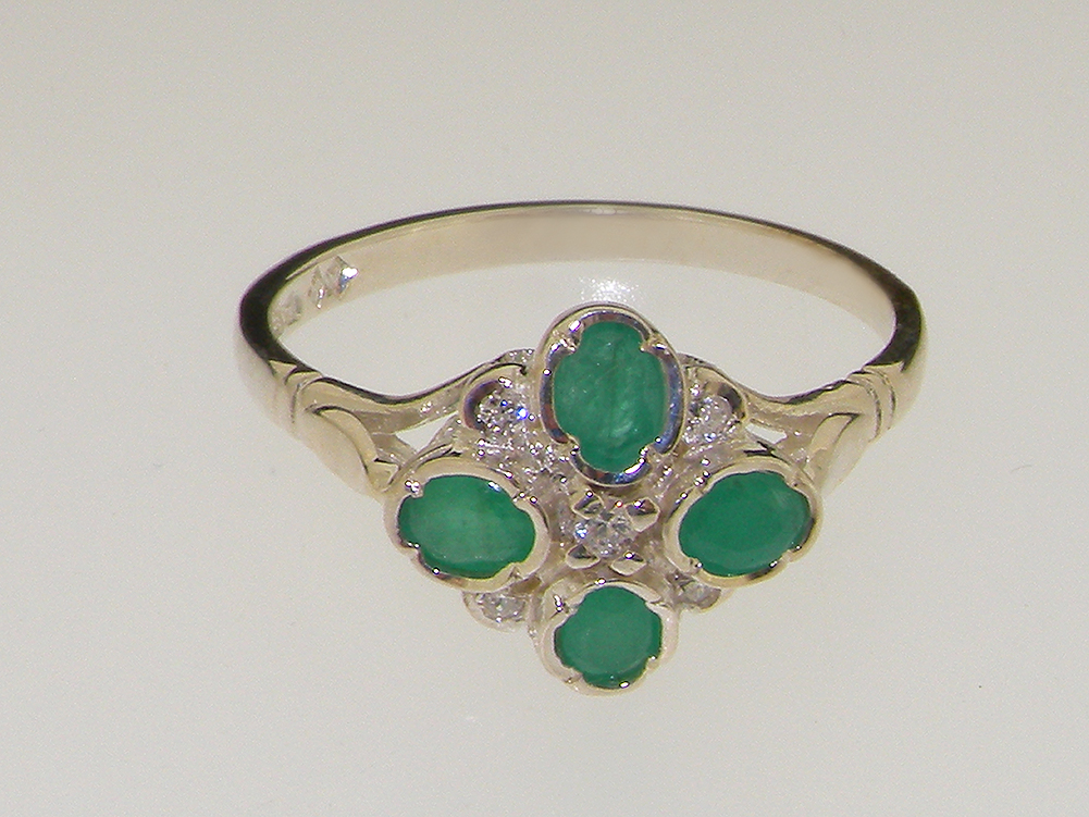 The Great British Jeweler Solid 925 Sterling Silver Natural Emerald & Diamond Womens Cluster Ring - Sizes 4 to 12 Available