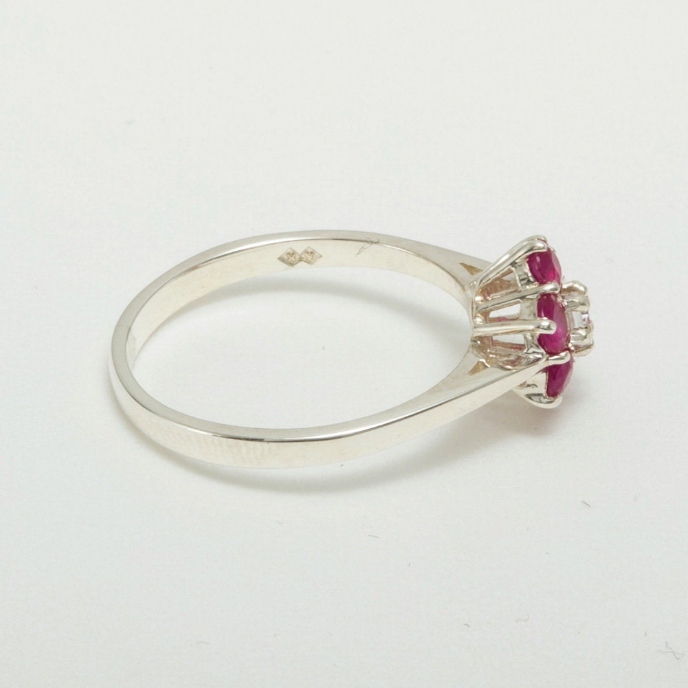 The Great British Jeweler 10k White Gold Cubic Zirconia & Ruby Womens Cluster Ring - Sizes 4 to 12 Available