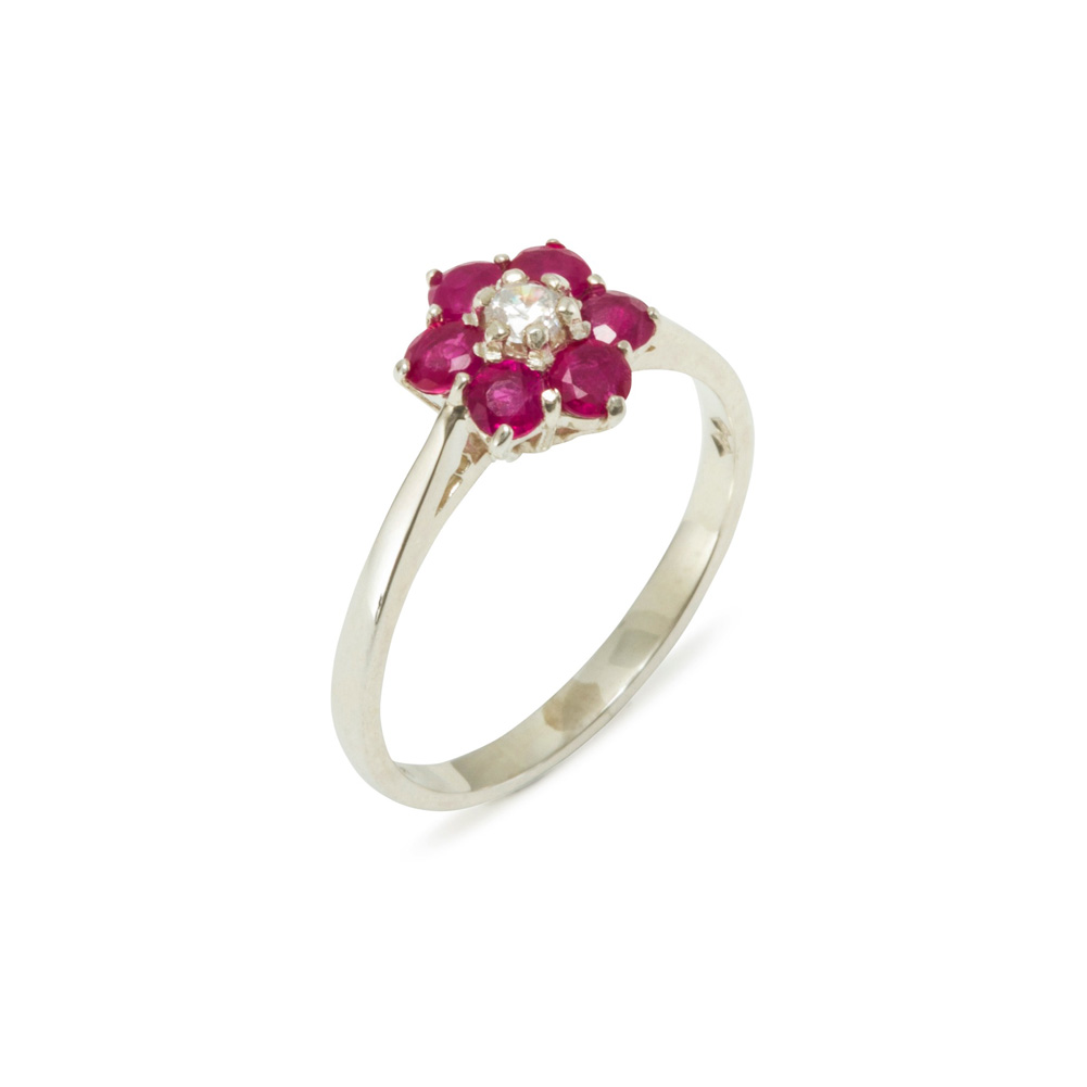 The Great British Jeweler 10k White Gold Cubic Zirconia & Ruby Womens Cluster Ring - Sizes 4 to 12 Available