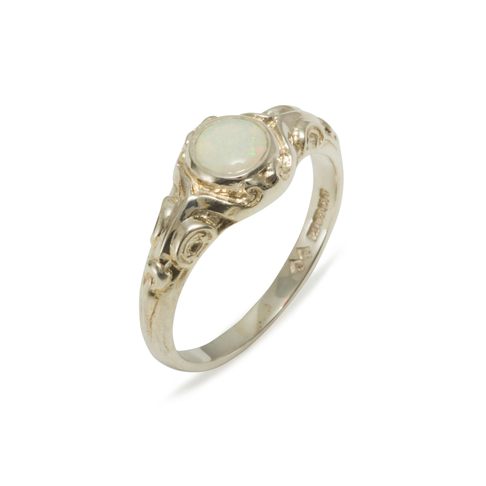 The Great British Jeweler 925 Sterling Silver Natural Opal Womens Solitaire Ring - Sizes 4 to 12 Available
