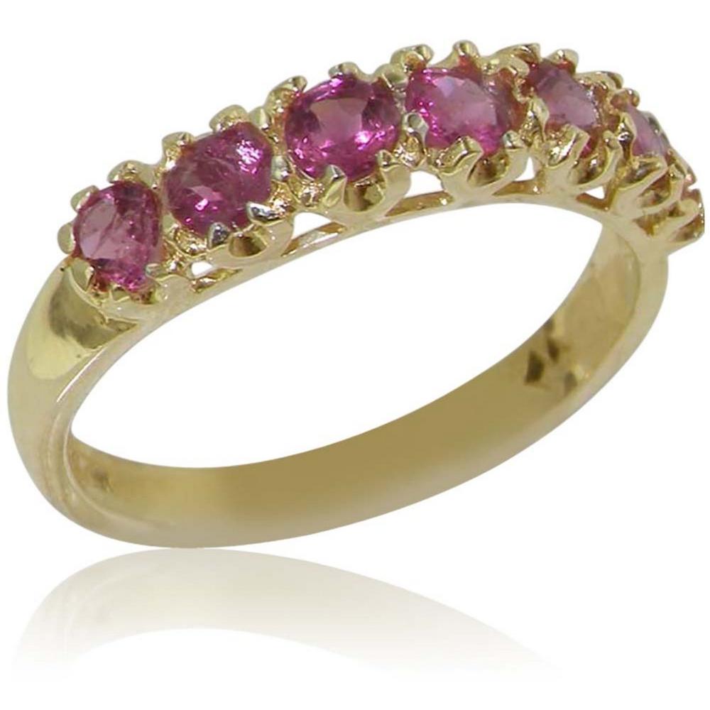 The Great British Jeweler Solid 14k Yellow Gold Natural Pink Tourmaline Womens Band Eternity Ring - Sizes 4 to 12 Available