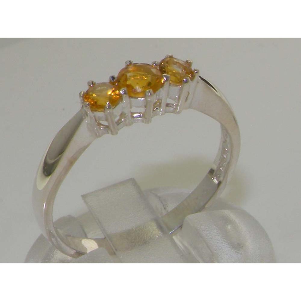 The Great British Jeweler Solid 10k White Gold Natural Citrine Womens Trilogy Ring - Sizes 4 to 12 Available