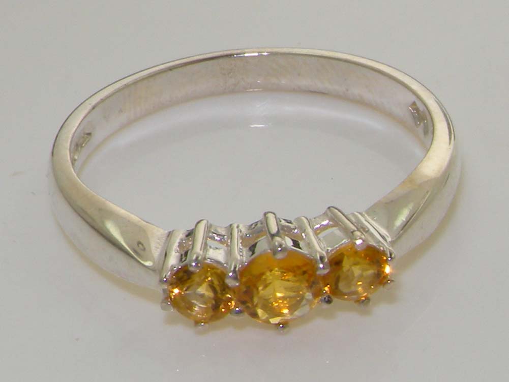 The Great British Jeweler Solid 10k White Gold Natural Citrine Womens Trilogy Ring - Sizes 4 to 12 Available