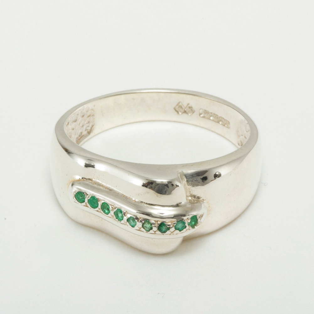 The Great British Jeweler Solid 925 Sterling Silver Natural Emerald Mens Modern Classic Band Ring - Sizes 4 to 12 Available
