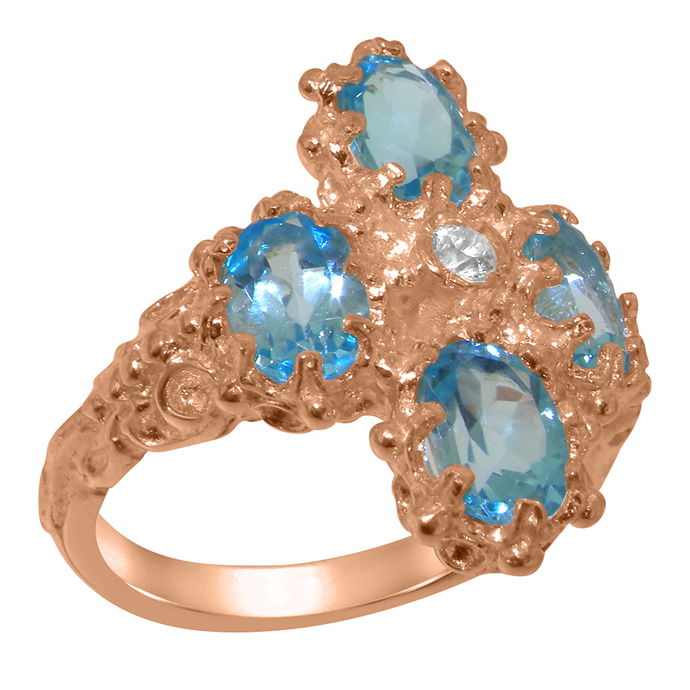 The Great British Jeweler 14k Rose Gold Cubic Zirconia & Blue Topaz Womens Statement Ring - Sizes 4 to 12 Available