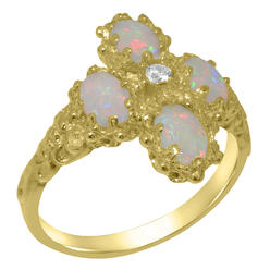 The Great British Jeweler 18k Yellow Gold Natural Diamond & Opal Womens Statement Ring - Sizes 4 to 12 Available
