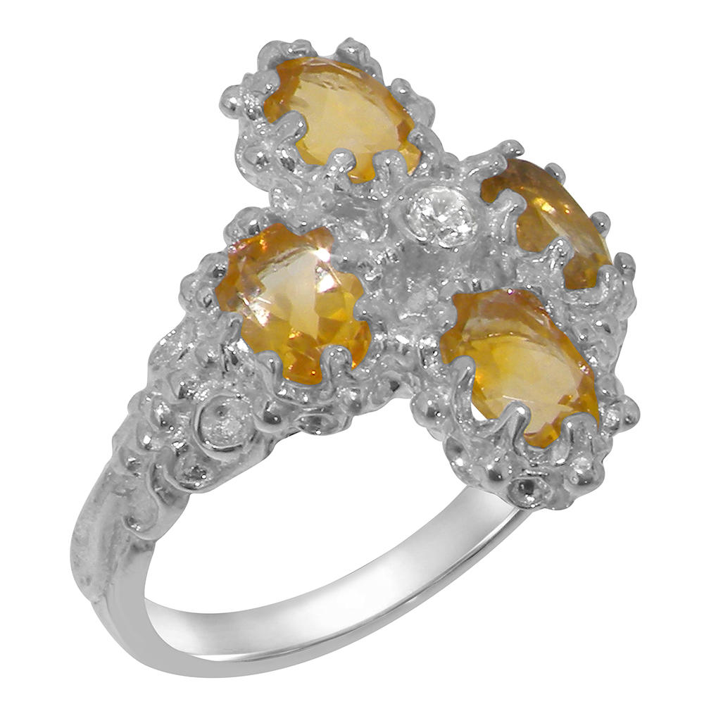 The Great British Jeweler 925 Sterling Silver Natural Diamond & Citrine Womens Statement Ring - Sizes 4 to 12 Available
