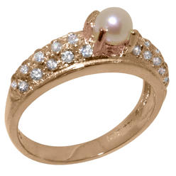The Great British Jeweler 18k Rose Gold Ring with Cultured Pearl & Diamond Womens Band Ring - Sizes 4 to 12 Available