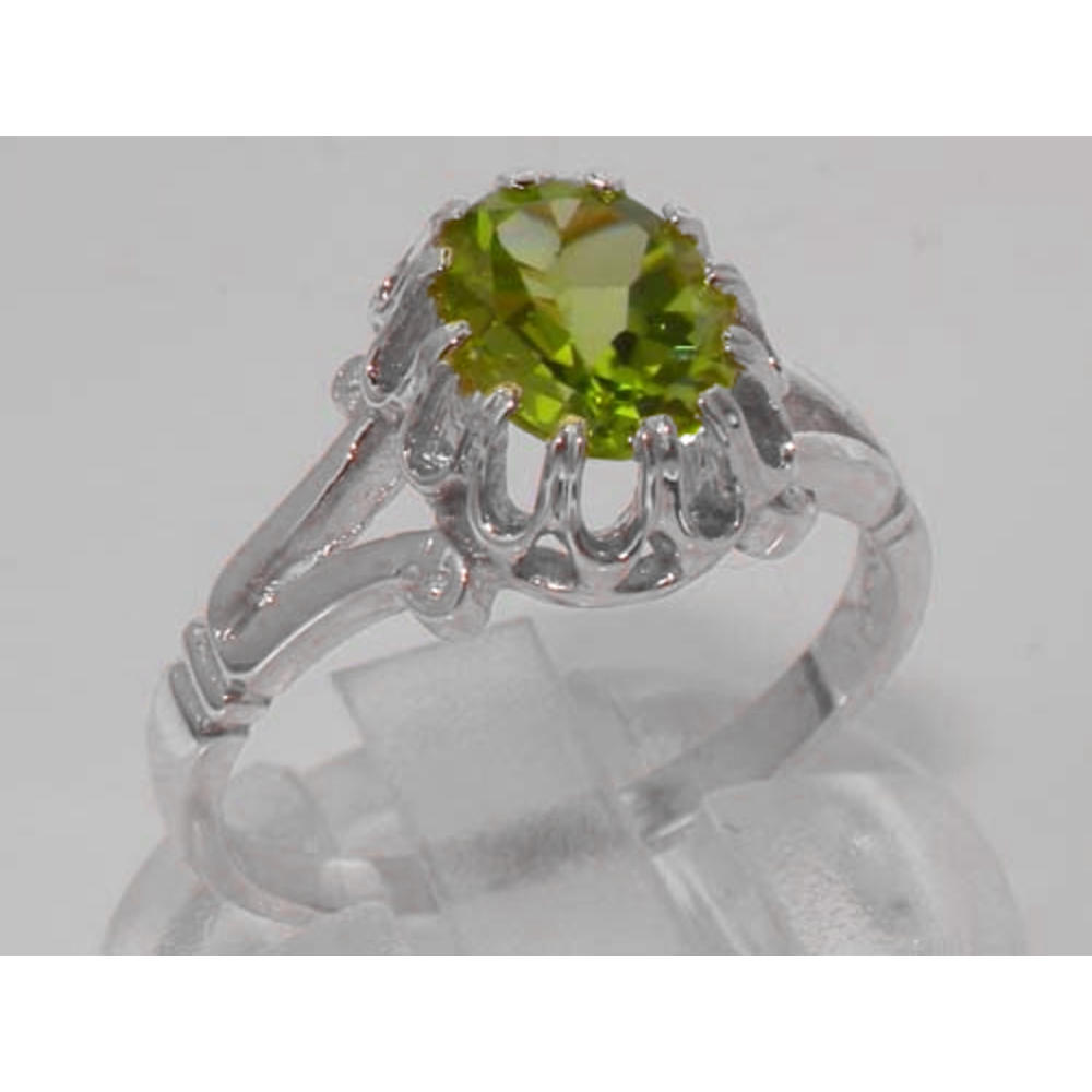 The Great British Jeweler 18k White Gold Ring with Natural Peridot Womens Engagement Ring - Sizes 4 to 12 Available