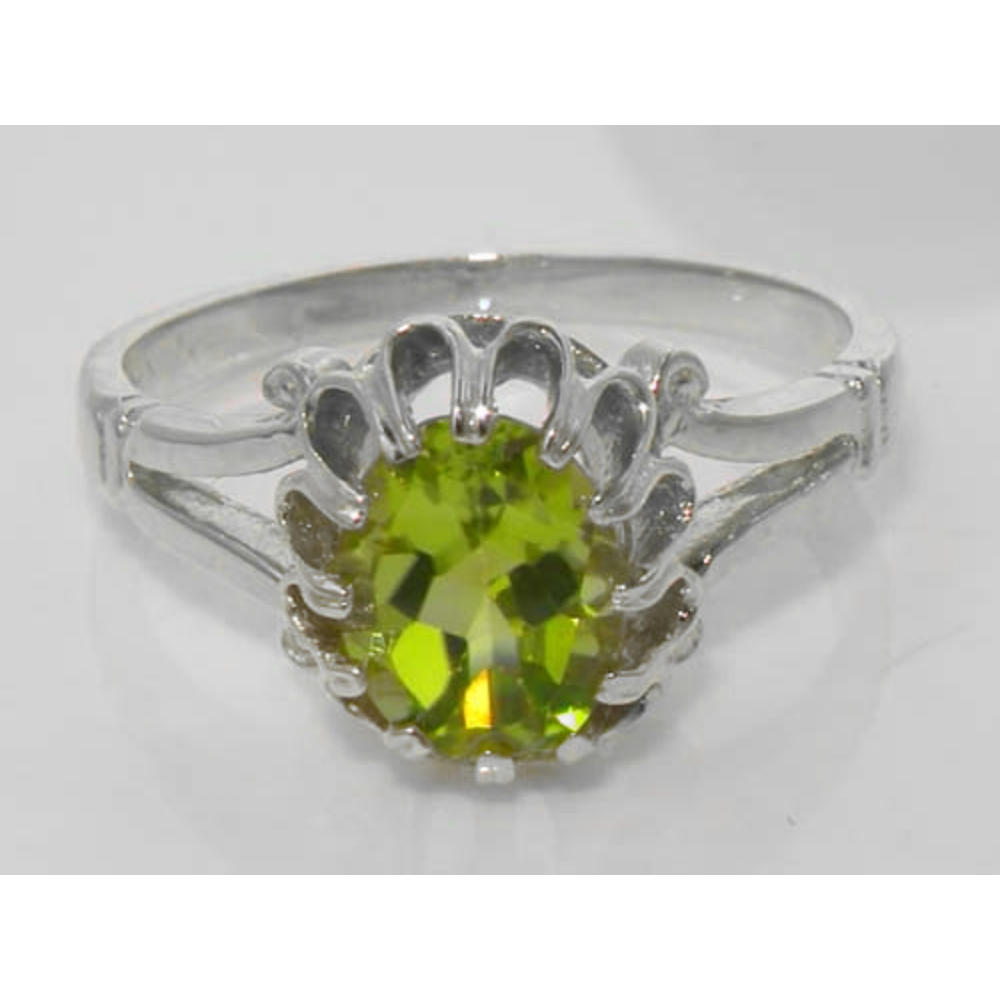 The Great British Jeweler 18k White Gold Ring with Natural Peridot Womens Engagement Ring - Sizes 4 to 12 Available