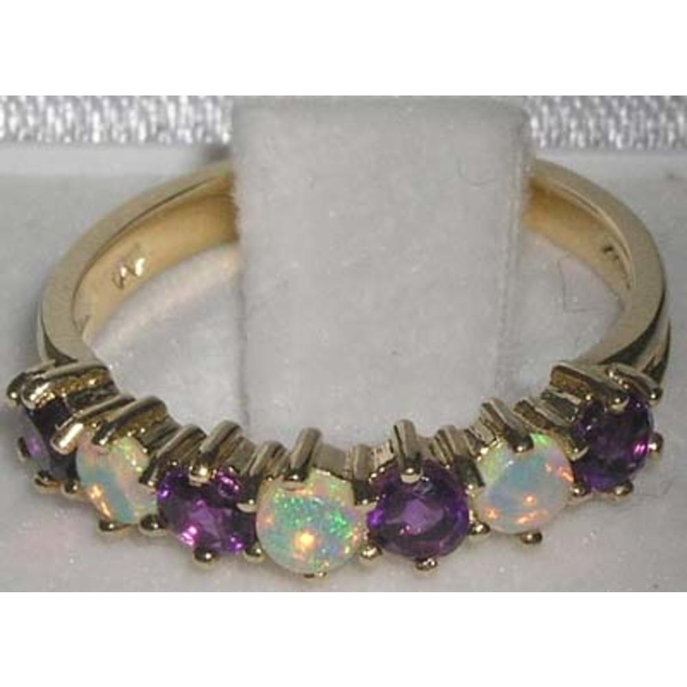 LetsBuyGold 9K Yellow Gold Ladies Colorful Fiery Opal & Amethyst Anniversary Eternity Ring