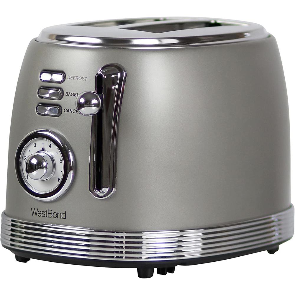 West Bend Toaster 2 Slice Retro-Styled Stainless Steel with 4 Functions and 6 Shade Settings, 850-Watts, Gray