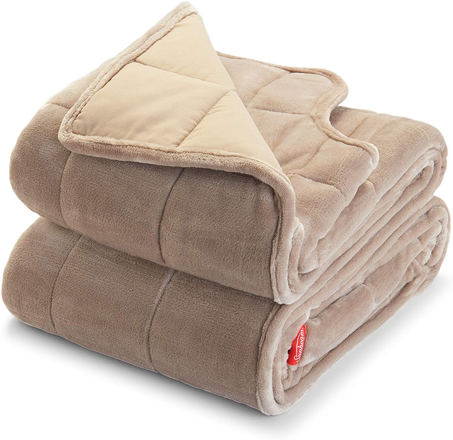 Sunbeam Warm Weighted Blanket | 15 Pounds, Reversible Plush Velvet/Microfiber with Arm Slits 54? x 73?, Mushroom