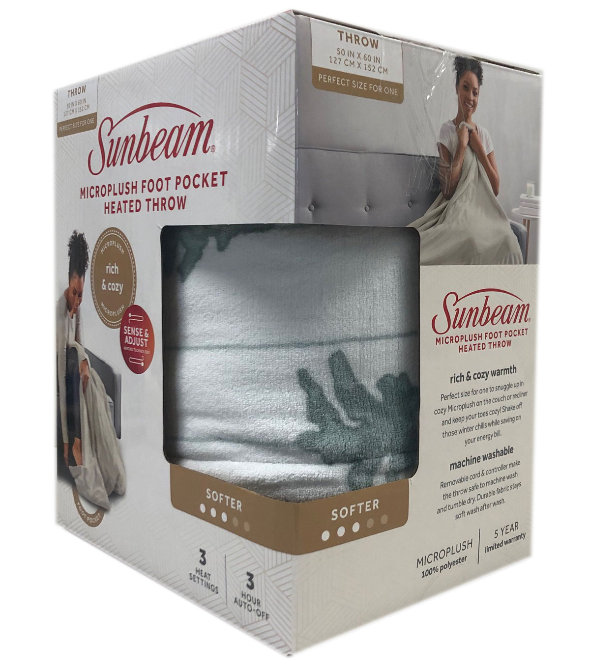 Sunbeam Microplush Comfy Toes Electric Heated Throw Blanket Foot Pocket Holiday Trees