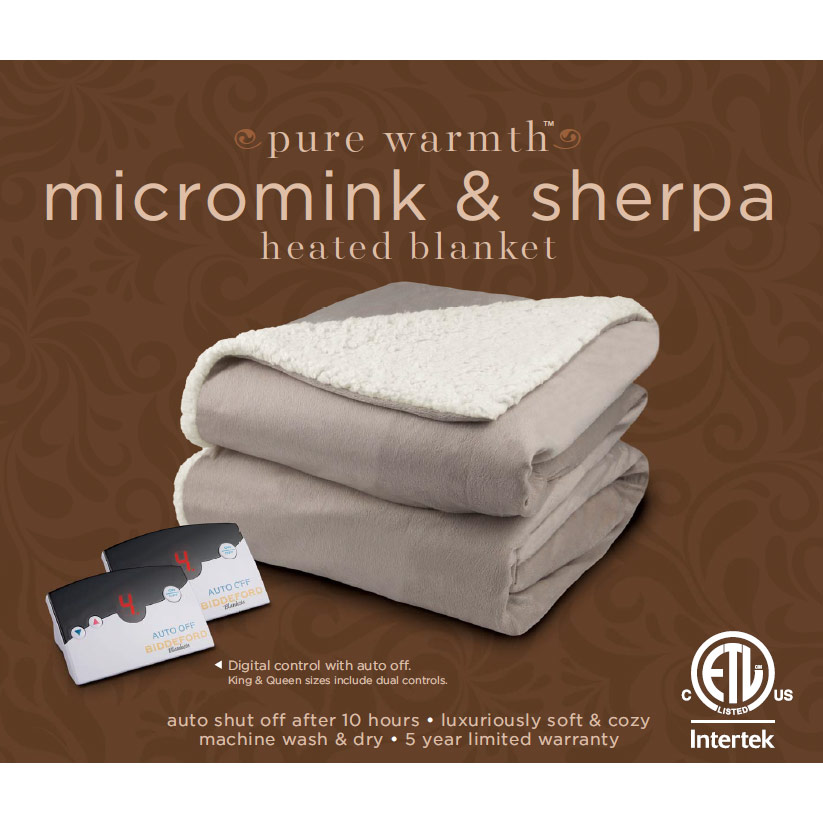 Pure Warmth Micro Mink and Sherpa Electric Heated Blanket