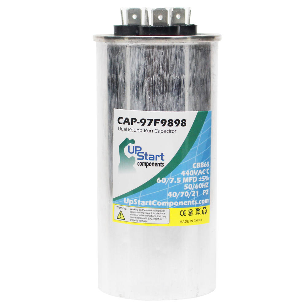 UpStart Components 60/7.5 MFD 440 Volt Dual Round Run Capacitor Replacement for Carrier 38YRA048330 - CAP-97F9898