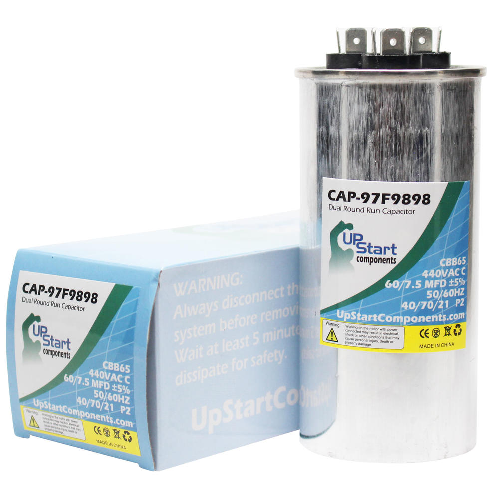 UpStart Components 60/7.5 MFD 440 Volt Dual Round Run Capacitor Replacement for Carrier 38YRA048330 - CAP-97F9898