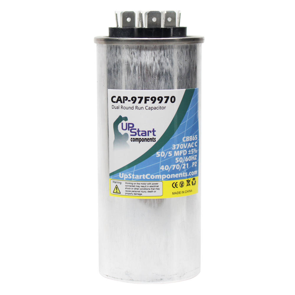 UpStart Components 50/5 MFD 370 Volt Dual Round Run Capacitor Replacement for Goodman B94577400 - CAP-97F9970