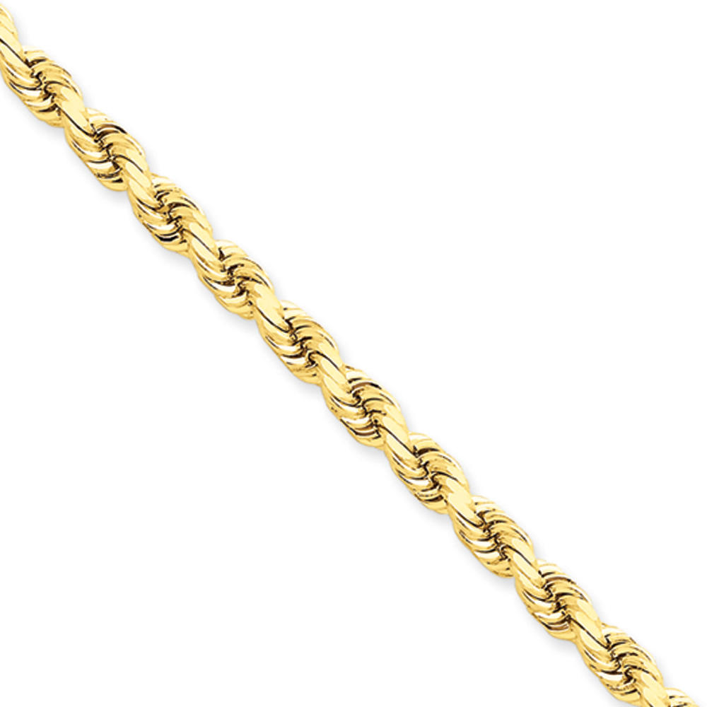 Black Bow Jewelry Company 5mm, 14k Yellow Gold, Diamond Cut Rope Chain Necklace, 24 Inch