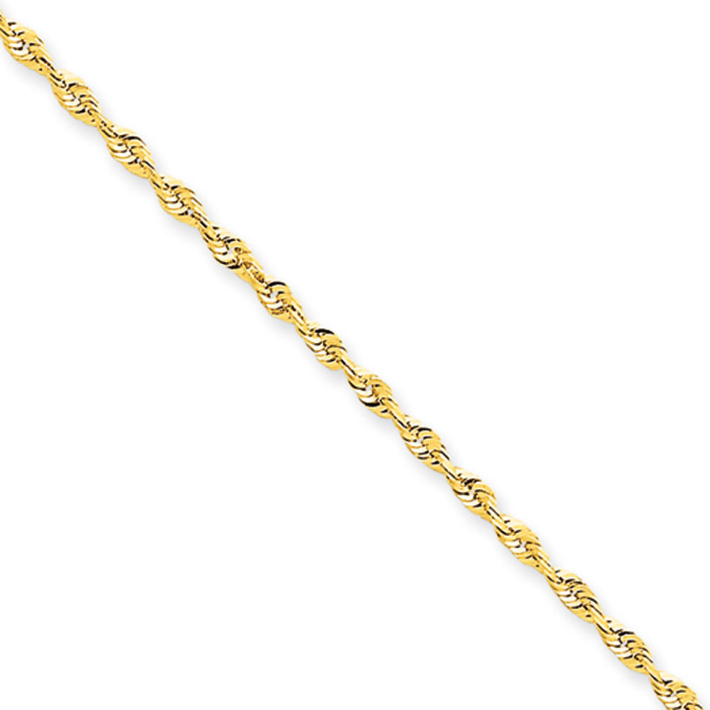 Black Bow Jewelry Company 2mm, 14k Yellow Gold Light Diamond Cut Rope Chain in 9 Inch