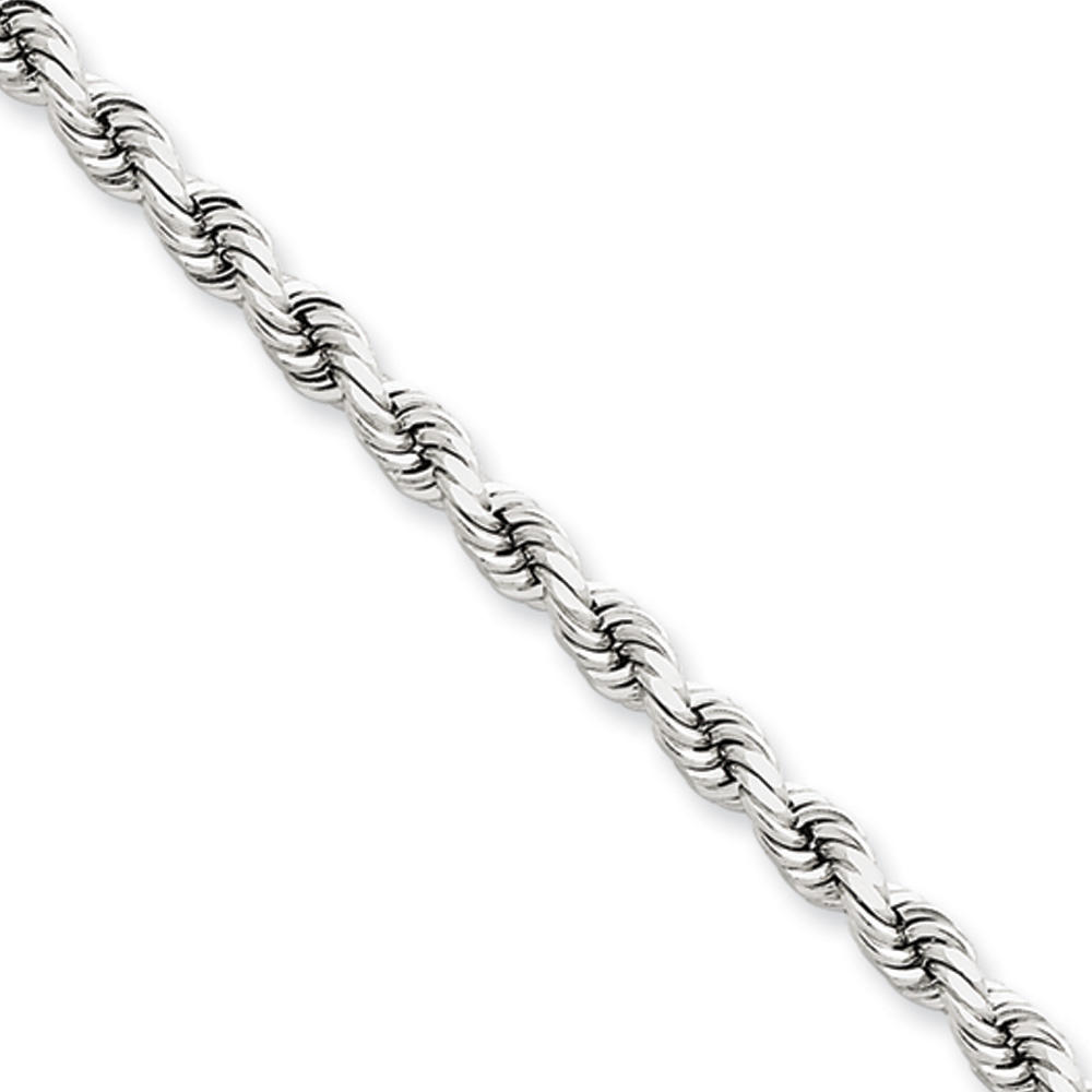Black Bow Jewelry Company 4mm, 14k White Gold, Diamond Cut Solid Rope Chain Necklace, 22 Inch