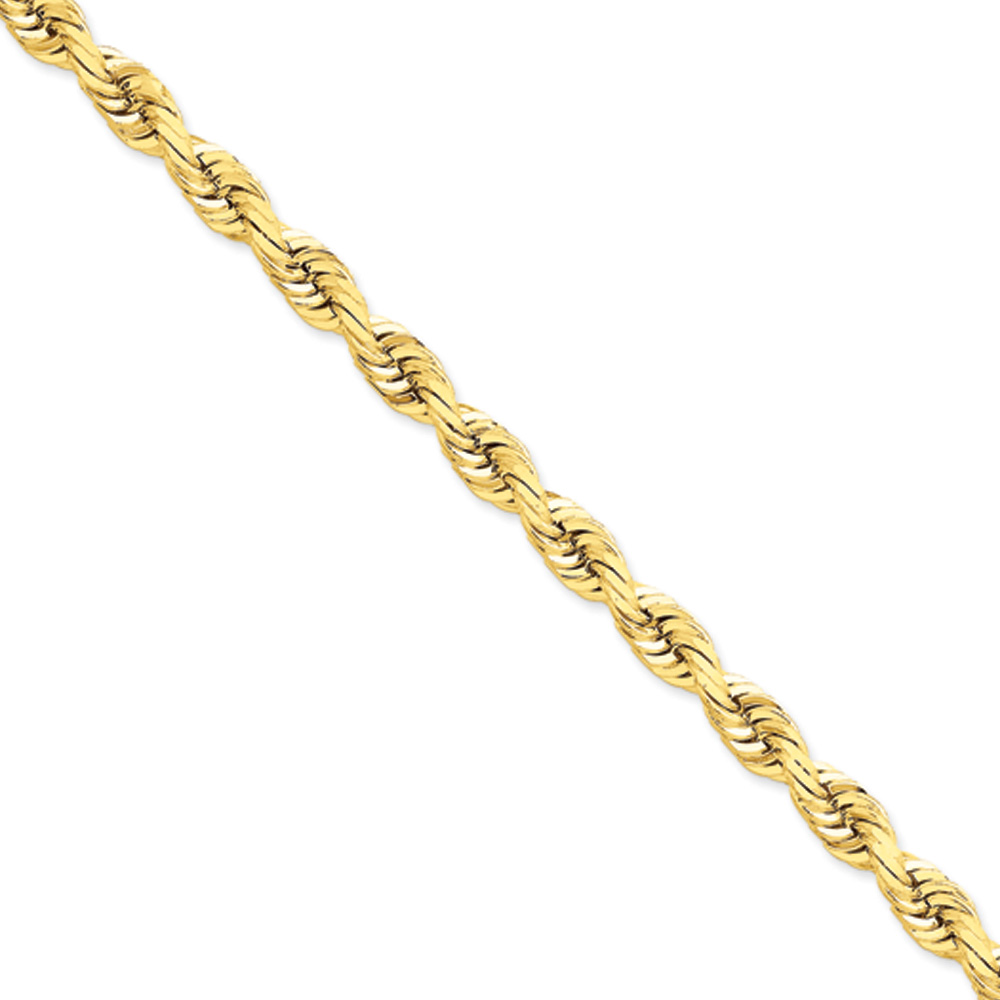 Black Bow Jewelry Company Men's 7mm, 14k Yellow Gold, Diamond Cut Rope Chain Necklace, 20 Inch