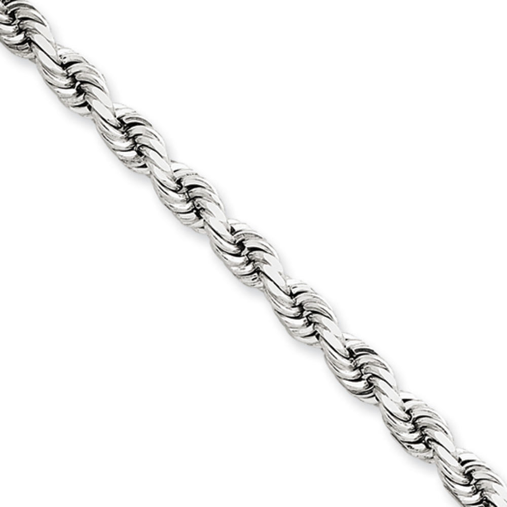 Black Bow Jewelry Company 4.5mm, 14k White Gold, Diamond Cut Solid Rope Chain Necklace, 30 Inch