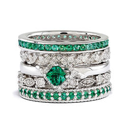 Stackable Expressions Sterling Silver & Created Emerald Stackable Paradise Ring Set