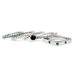 Stackable Expressions Sterling Silver & Black Agate Stackable Five Ring Set