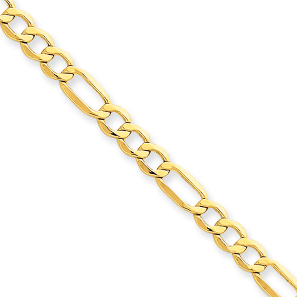 Black Bow Jewelry Company 4.75mm, 14k Yellow Gold, Hollow Figaro Chain Bracelet, 7 Inch