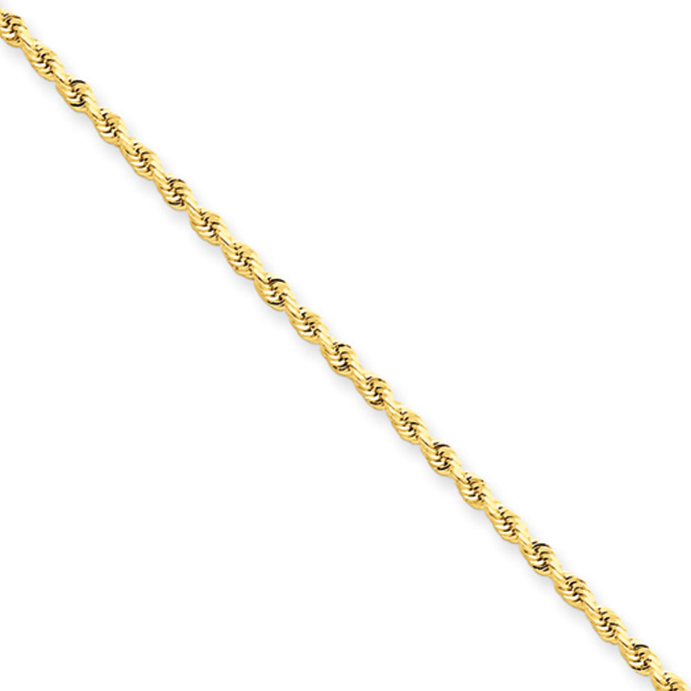 Black Bow Jewelry Company 1.75mm, 14k Yellow Gold Solid Diamond Cut Rope Chain Bracelet, 8 Inch