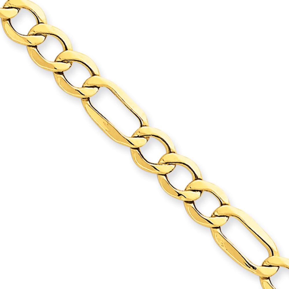 Black Bow Jewelry Company Men's 6.6mm, 14k Yellow Gold, Hollow Figaro Chain Bracelet, 8 Inch
