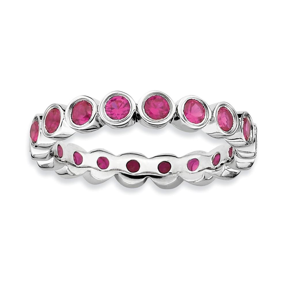 Stackable Expressions Sterling Silver Stackable Faceted Created Ruby 3.5mm Band