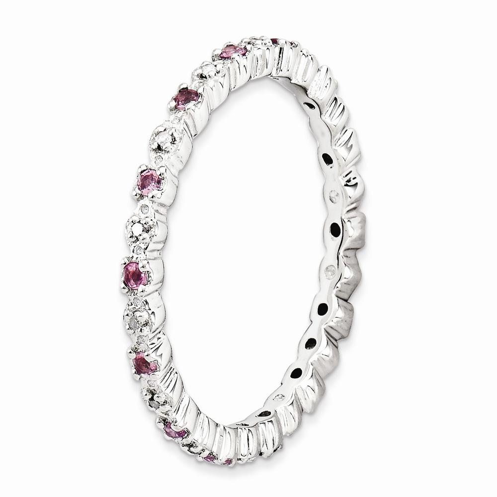Stackable Expressions 2.25mm Stackable Pink Tourmaline & .04Ctw HI/I3 Diamond Silver Band